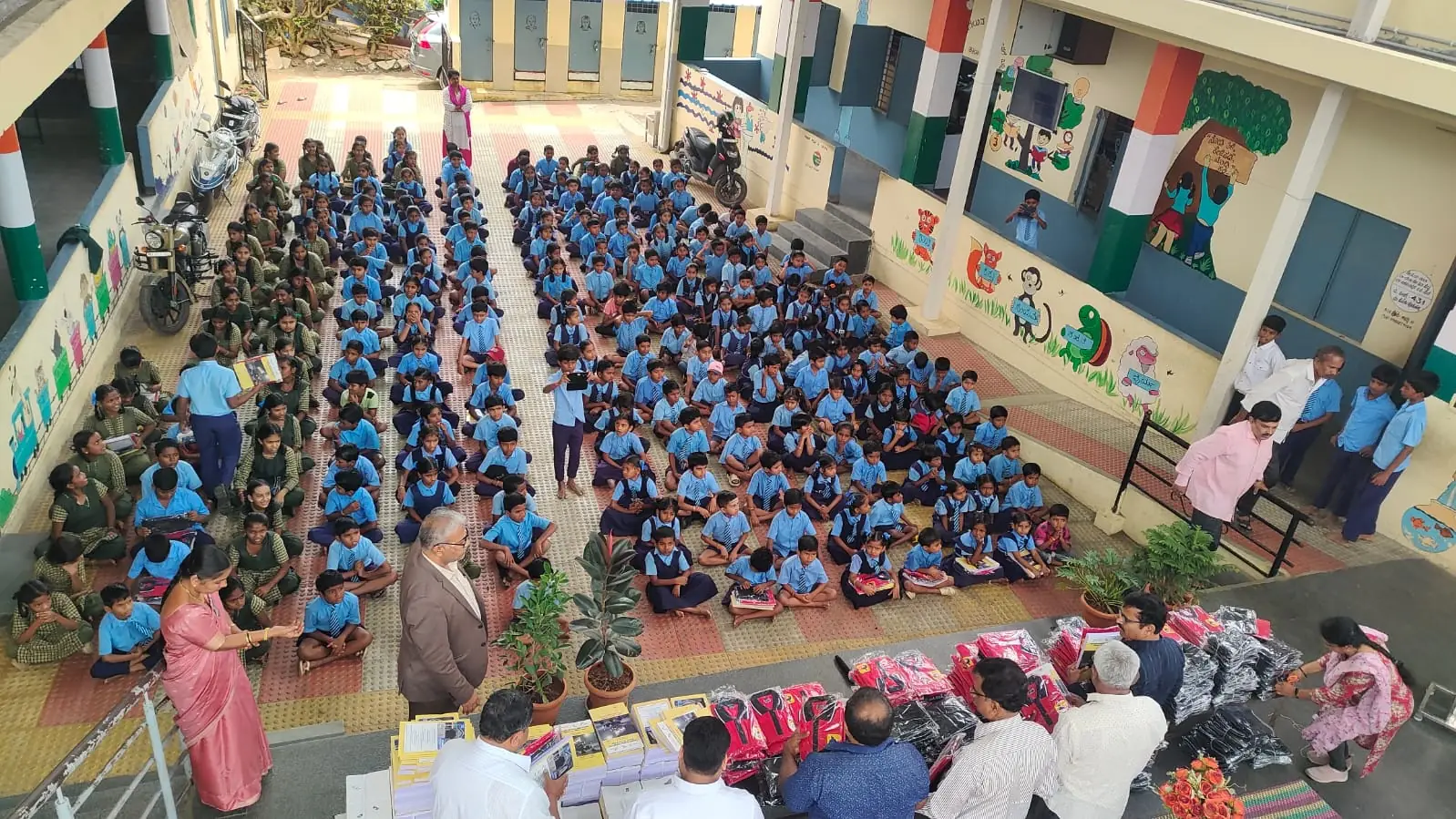 Assembly at Government Higher Primary School, Ganigarapalya, on distribution day