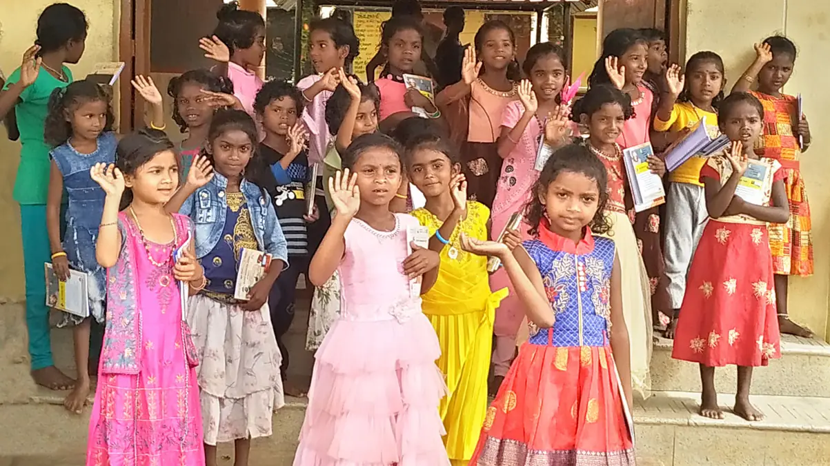 Children of a tribal hamlet where the club works on access to schooling